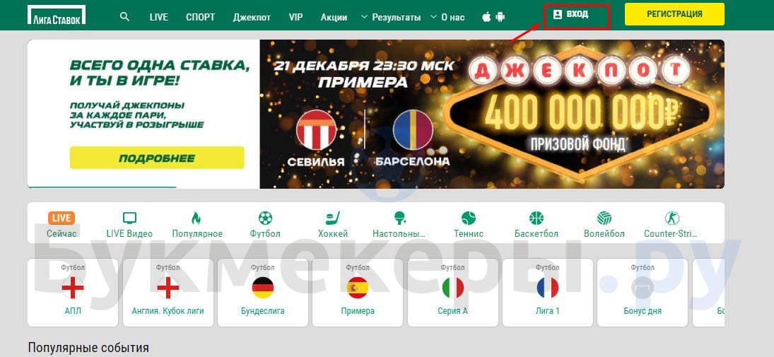 Способы авторизации в Ligastavok