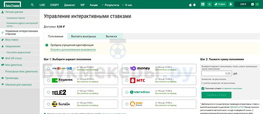Возможности личного кабинета Liga stavok
